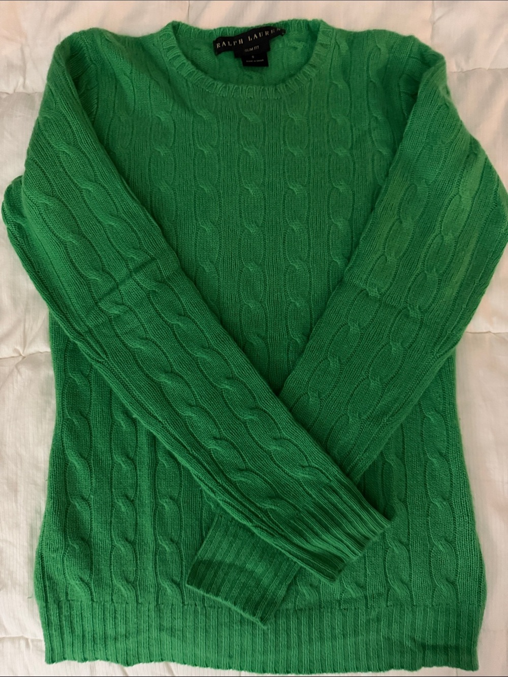 Ralph Lauren Black Label Kelly Green Cable-Knit Crewneck Sweater
